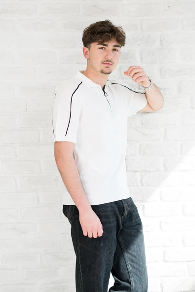 Microfilament Kumaş Fermuarlı Polo Yaka Slimfit T-shirt - 11