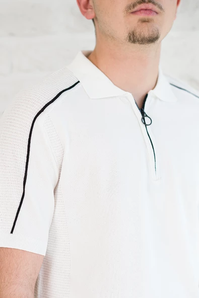 Microfilament Kumaş Fermuarlı Polo Yaka Slimfit T-shirt - 12