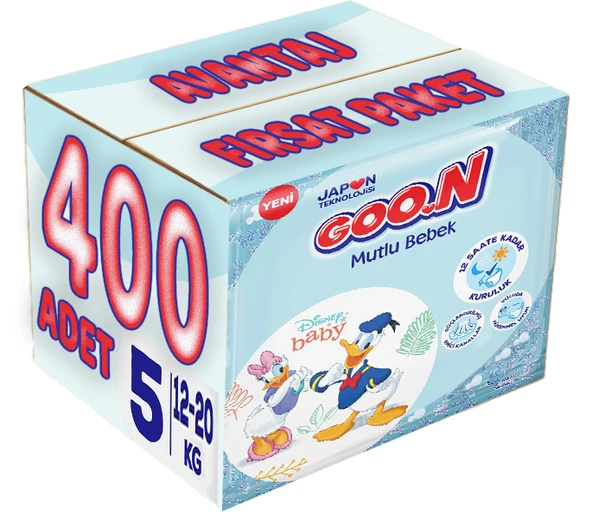 Goon Mutlu Bebek Bebek Bezi Beden:5 (12-20Kg) Junior 400 Adet Avantaj Fırsat Pk