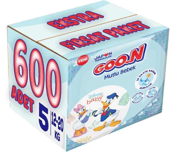 Goon Mutlu Bebek Bebek Bezi Beden:5 (12-20Kg) Junior 600 Adet Ekstra Fırsat Pk