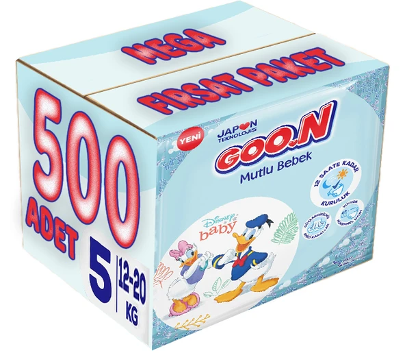 Goon Mutlu Bebek Bebek Bezi Beden:5 (12-20Kg) Junior 500 Adet Mega Fırsat Pk