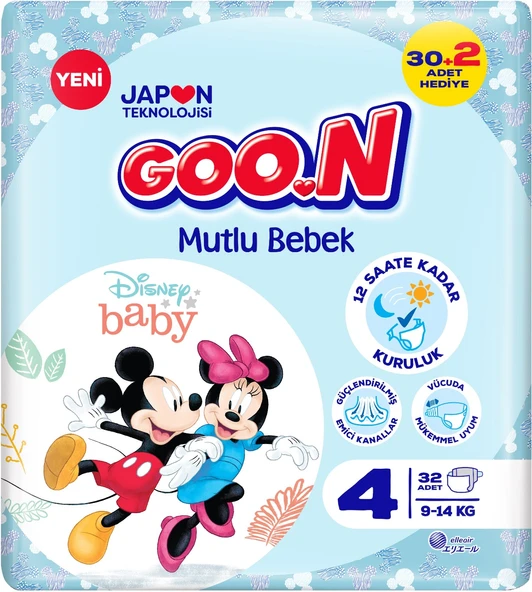 Goon Mutlu Bebek Bebek Bezi Beden:4 (9-14Kg) Maxi 32 Adet Jumbo Pk