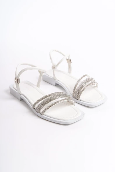 MİA026-1507 Günlük Kadın Beyaz Gümüş Tatil Sandaleti - 4