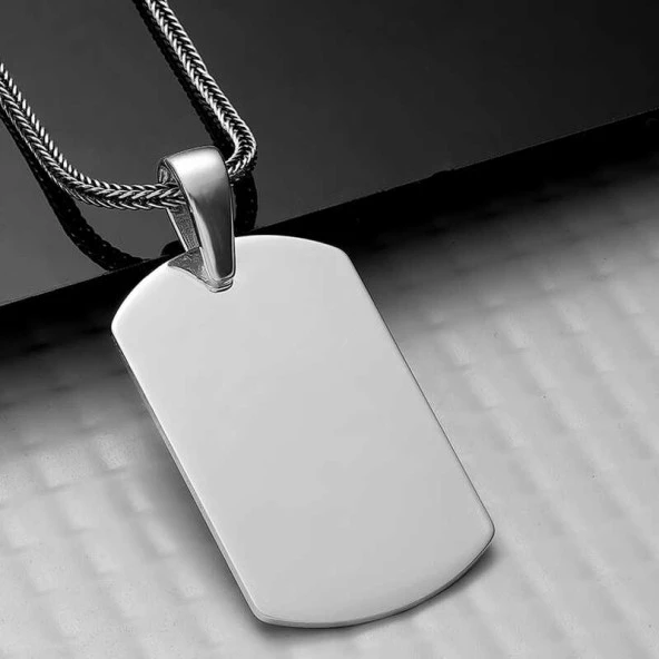 925 Ayar Gümüş Kare Plaka Kolye - Resim 3