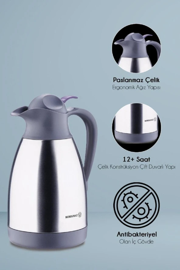 Korkmaz çelik çay termosu - çelik su termosu 1,5 lt.