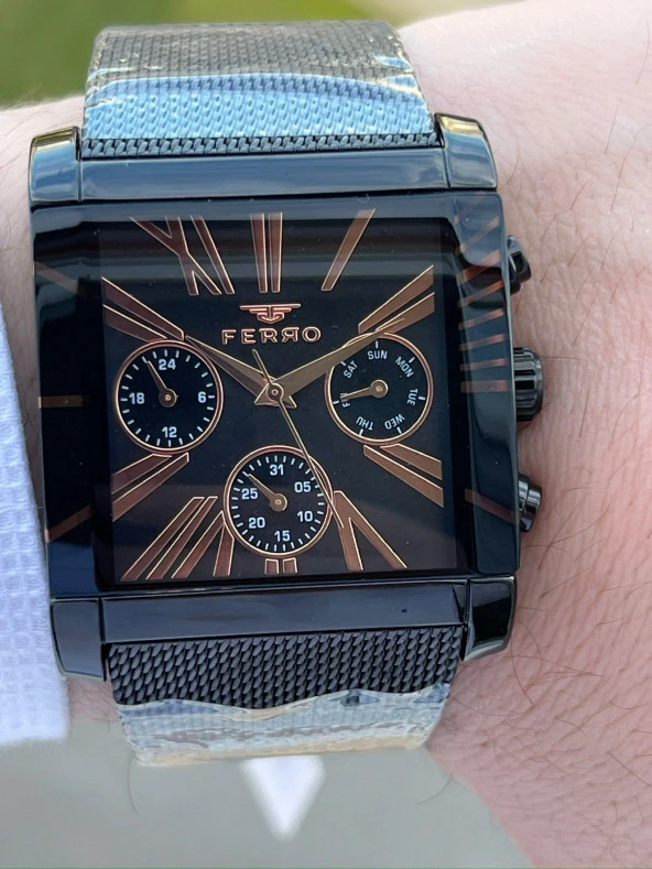 Ferro Siyah Hasır Kordon İç Fonksiyonları Aktif Takvimli 30 Mt Su Geçirmez Erkek Kol Saat ETM21292 - Resim 3