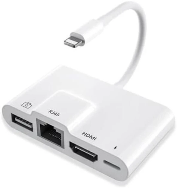 Apple iPad ve iPhone İçin Lightning 3 in1 Hdmi Rj45 Ethernet Ve Otg Dönüştürücü Digital AV Adaptör Hub Kablosu