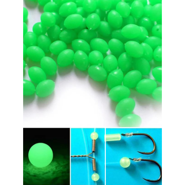 Eagenset Fosforlu Glow Yeşil Silikonlu Yumuşak Boncuk Olta Takımı, Çapari, Jig Yapım Malzemesi 50 Adet - 10