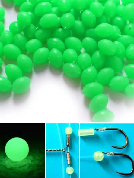 Eagenset Fosforlu Glow Yeşil Silikonlu Yumuşak Boncuk Olta Takımı, Çapari, Jig Yapım Malzemesi 50 Adet - 10