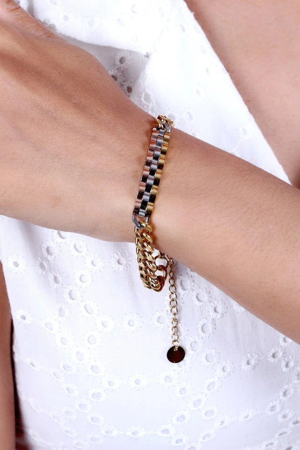 Kadın Altın Kaplama Rolex Model Çelik Bileklik - Resim 2