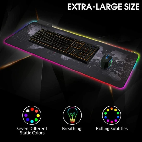 80x30 cm Büyük Boy XXL Dünya Haritalı Mousepad Rgb Led Işıklı Gaming Gamer Oyuncu Mouse Pad - 2