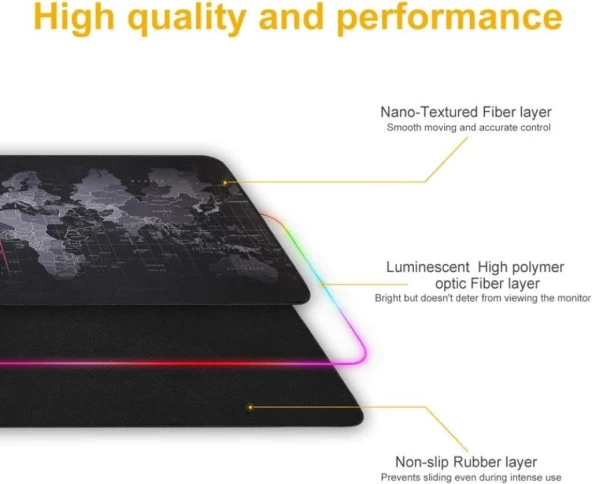 80x30 cm Büyük Boy XXL Dünya Haritalı Mousepad Rgb Led Işıklı Gaming Gamer Oyuncu Mouse Pad - 5