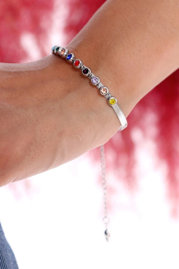 Kadın Çoklu Renkli Çelik Bileklik Gümüş Renk - Resim 3