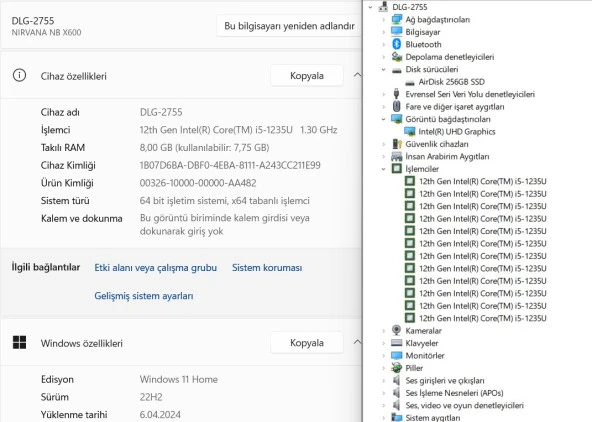 Casper Nirvana X600.1235-8V00X-G-F Intel Core i5 1235U 8GB 500GB SSD Iris Xe Freedos 15.6" FHD - 10