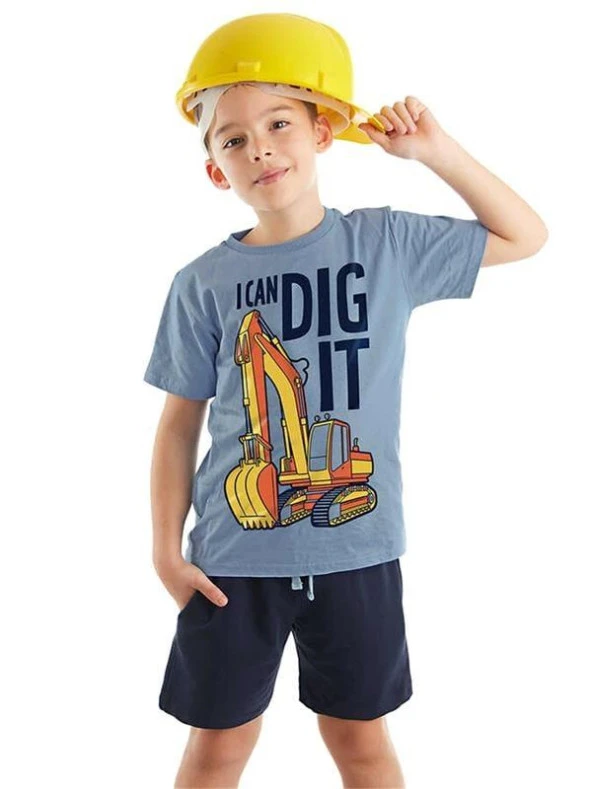 Denokids Erkek Çocuk Kepçe İşte Tişört Şort Takım MS-24Y1-030
