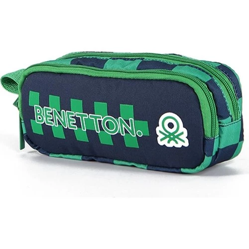 United Colors of Benetton Çift Bölmeli Yeşil Dama Desenli Kalem Çantası 03776 - 2