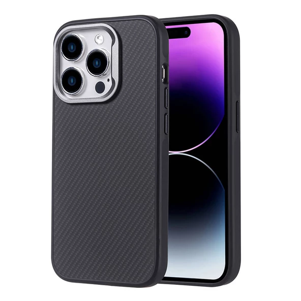 iPhone 14 Pro Max Kılıf Magsafe Şarj Özellikli Karbon Fiber Görünümlü Troy Kılıf - 2