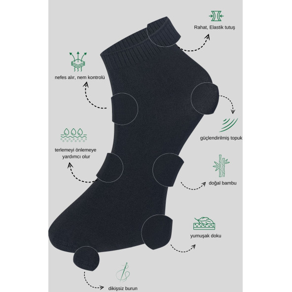 Erkek Bambu Patik Düz Desen Dikişsiz Çorap 3 Çift - 2