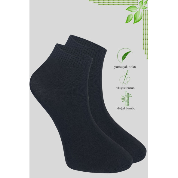 Erkek Bambu Patik Düz Desen Dikişsiz Çorap 3 Çift - 3