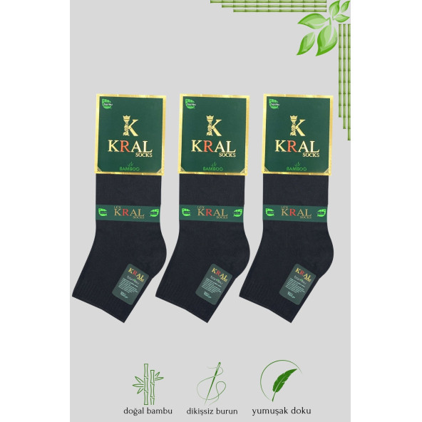 Erkek Bambu Patik Düz Desen Dikişsiz Çorap 3 Çift - 5