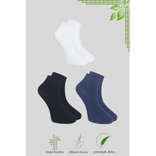 Erkek Bambu Patik Düz Desen Dikişsiz Çorap 3 Çift - 6
