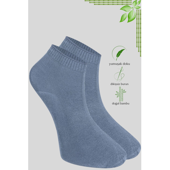 Erkek Bambu Patik Düz Desen Dikişsiz Çorap 3 Çift - 3