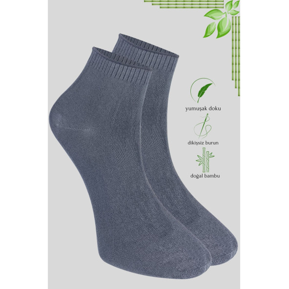 Erkek Bambu Patik Düz Desen Dikişsiz Çorap 3 Çift - 4
