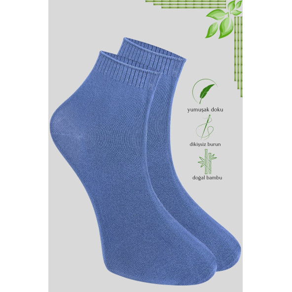 Erkek Bambu Patik Düz Desen Dikişsiz Çorap 3 Çift - 5