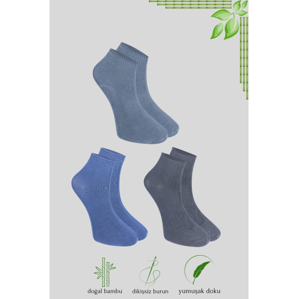 Erkek Bambu Patik Düz Desen Dikişsiz Çorap 3 Çift - 6