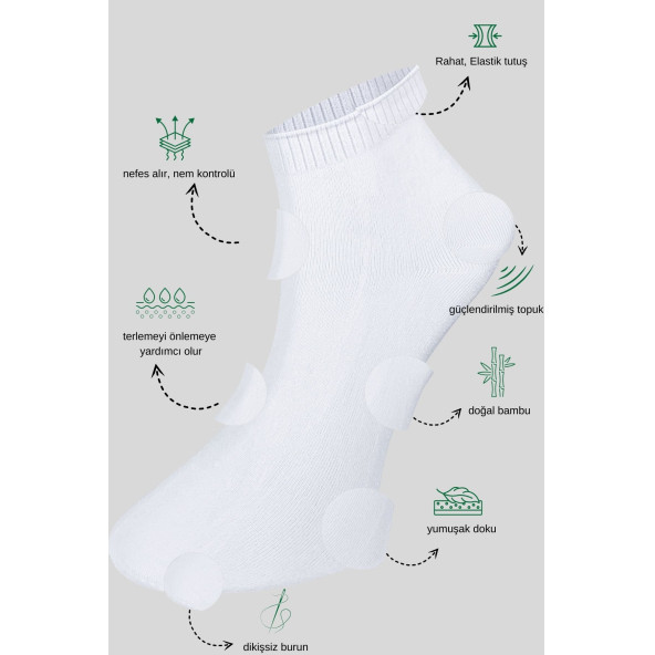 Erkek Bambu Patik Düz Desen Dikişsiz Çorap 3 Çift - 2