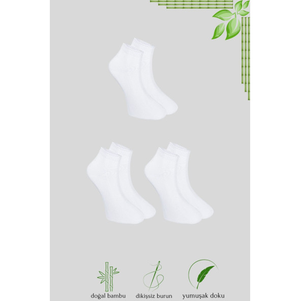 Erkek Bambu Patik Düz Desen Dikişsiz Çorap 3 Çift - 4