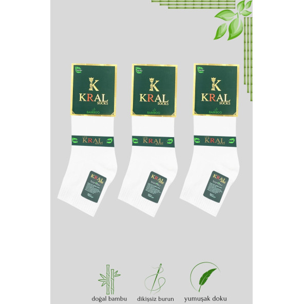 Erkek Bambu Patik Düz Desen Dikişsiz Çorap 3 Çift - 5