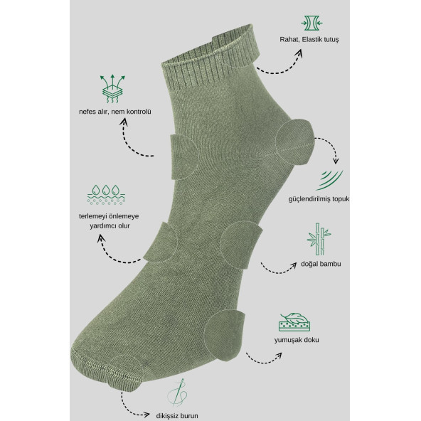 Erkek Bambu Patik Düz Desen Dikişsiz Çorap 3 Çift - 2