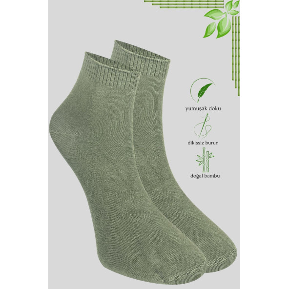 Erkek Bambu Patik Düz Desen Dikişsiz Çorap 3 Çift - 4