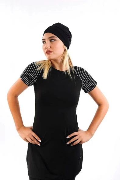 Tesmay 0448 Siyah Kısa Kol Havuz Mayosu - Resim 3