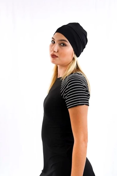 Tesmay 0448 Siyah Kısa Kol Havuz Mayosu - Resim 2