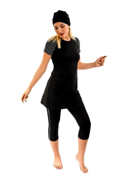 Tesmay 0448 Siyah Kısa Kol Havuz Mayosu - Resim 4