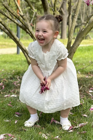 Kız Bebek Elbise Kız Çocuk Elbise Doğum Günü Parti Düğün Elbise Dantelli Kısa Kol Astarlı Elbise - 2