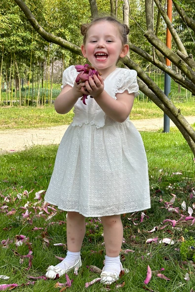 Kız Bebek Elbise Kız Çocuk Elbise Doğum Günü Parti Düğün Elbise Dantelli Kısa Kol Astarlı Elbise - 7