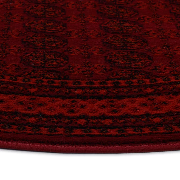 Afgan Türkmen Otantik Desenli Dokuma Bordo Yuvarlak Oturma Odası Salon Mutfak Halısı 9581B - 3