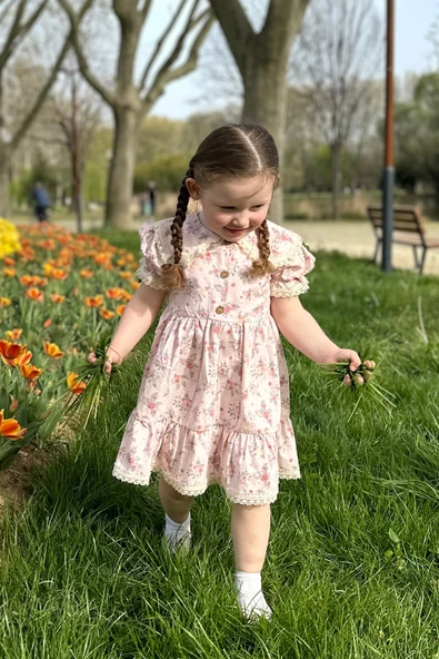 Kız Bebek Elbise Kız Çocuk Elbise Doğum Günü Parti Düğün Elbise Tüllü Kısa Kol Astarlı Elbise - 6