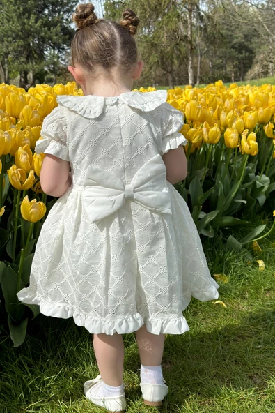 Kız Bebek Elbise Kız Çocuk Elbise Doğum Günü Parti Düğün Elbise Dantelli Kısa Kol Astarlı Elbise - 7