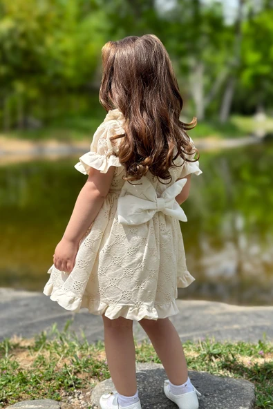 Kız Bebek Elbise Kız Çocuk Elbise Doğum Günü Parti Düğün Elbise Dantelli Kısa Kol Astarlı Elbise - 11