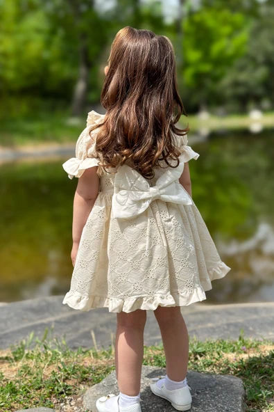 Kız Bebek Elbise Kız Çocuk Elbise Doğum Günü Parti Düğün Elbise Dantelli Kısa Kol Astarlı Elbise