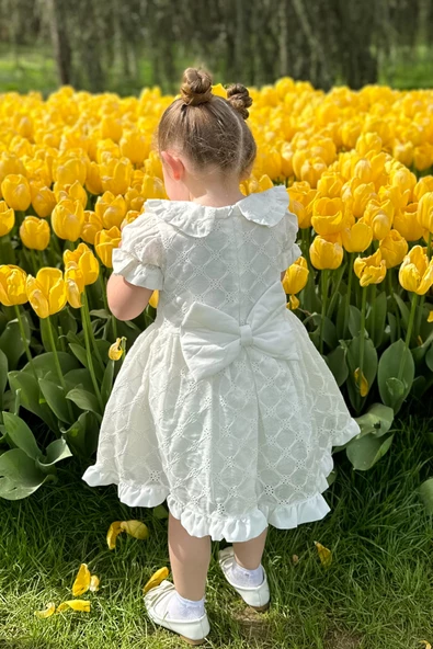 Kız Bebek Elbise Kız Çocuk Elbise Doğum Günü Parti Düğün Elbise Dantelli Kısa Kol Astarlı Elbise - 3