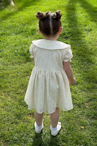 Kız Bebek Elbise Kız Çocuk Elbise Doğum Günü Parti Düğün Elbise Dantelli Kısa Kol Astarlı Elbise - 4