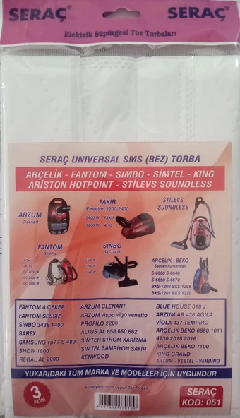 ELEKTRİKLİ SÜPÜRGE TOZ TORBASI KOD 051