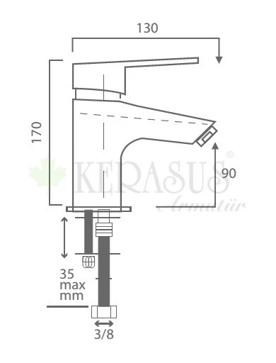 KERASUS PLATINUM SERİSİ - MİX LAVABO BATARYASI 40Ø - MAT SİYAH - Resim 2