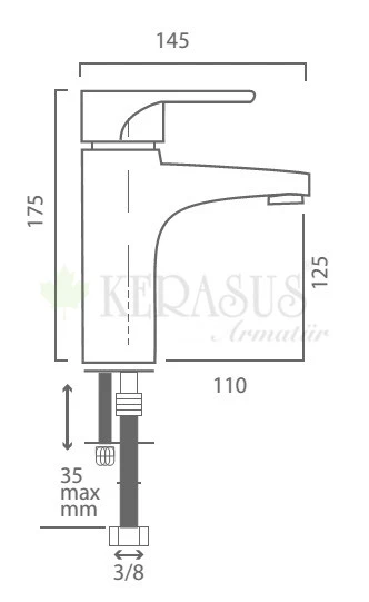 KERASUS COSMOS SERİSİ - MİX LAVABO BATARYASI 35Ø MAT SİYAH - Resim 2