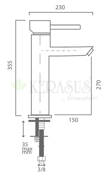 KERASUS PLATİNUM SERİSİ - ÇANAK LAVABO BATARYASI - 15 cm GAGALI - MAT SİYAH - Resim 4